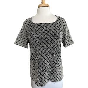 Vintage NICOLA Women's XL Black White Boucle Lace Square Neck Top